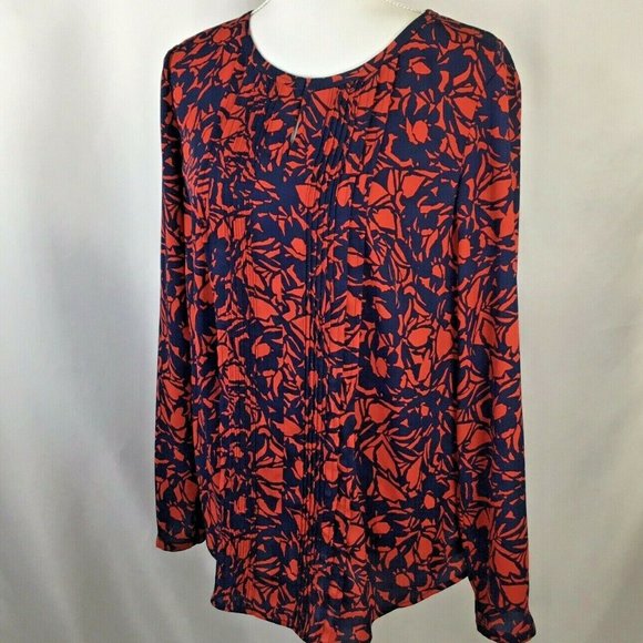 Talbots~Pintuck Yoke Accent~Keyhole Neck~Navy~Red~ - Picture 4 of 9